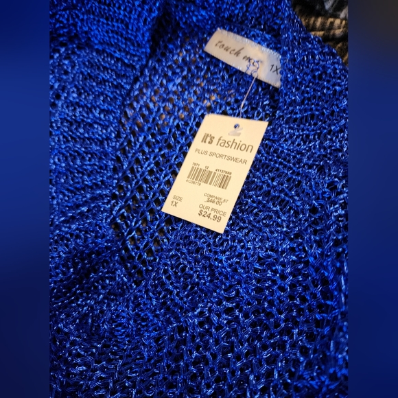 Long Sleeve Blue Metallic (Fibres) Sweater Dress - Picture 3 of 3